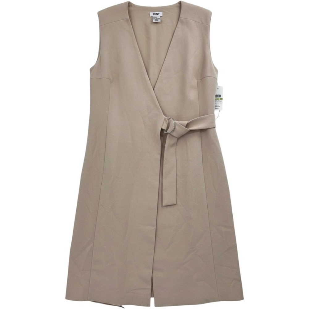 DKNY Womens Sleeveless D-Ring Belted Wrap Dress Beige Taupe DD5U1161 Size 14